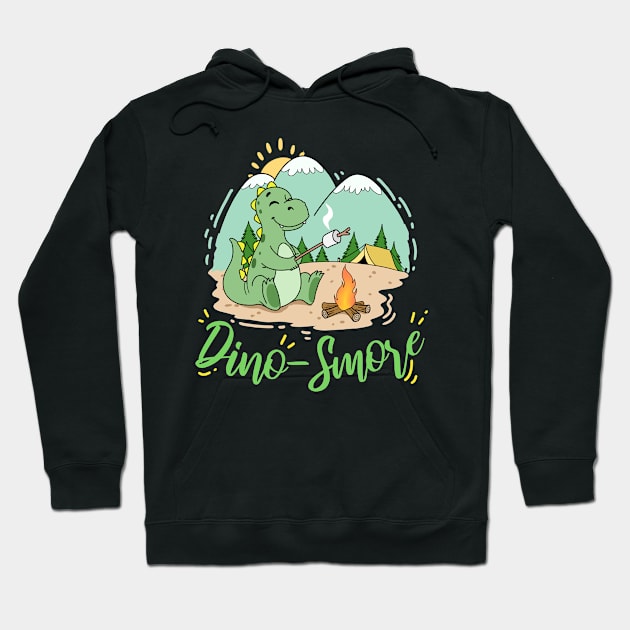 Dino S'mores Camping Gift Dinosaur Camp Smores Adult Kids Print Hoodie by Linco